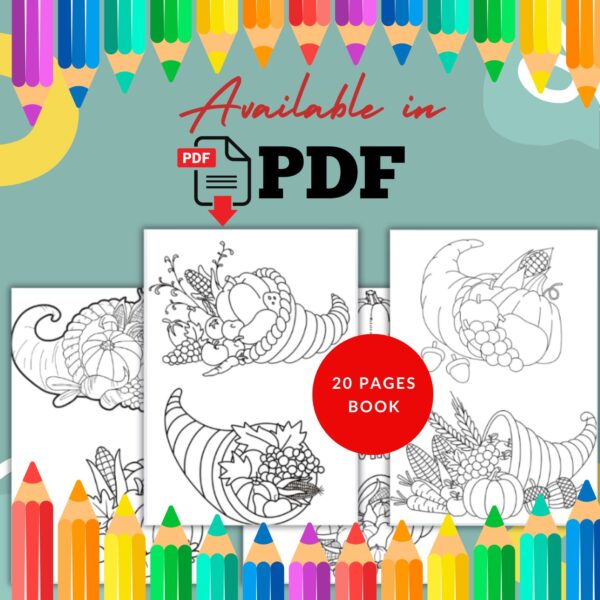 Cornucopia Coloring Page | 20 A4 Printable PDF Downloadable