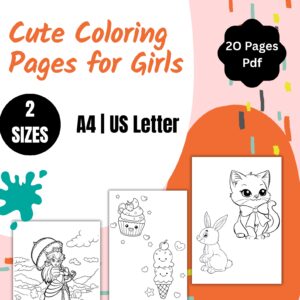 Cute Coloring Pages for Girls Printable PDF Instant Download