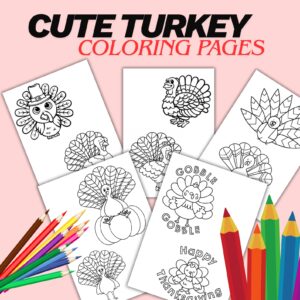 Cute Turkey Coloring Pages Printable PDF Instant Download