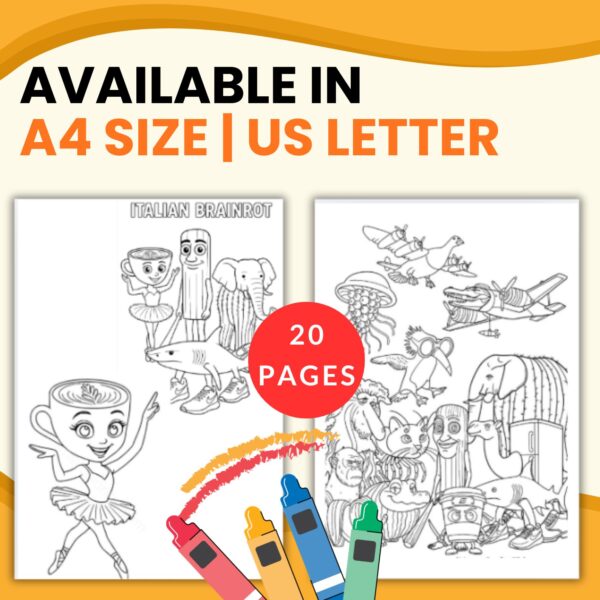 Italian Brainrot Coloring Pages | 20 Printable PDF Pages