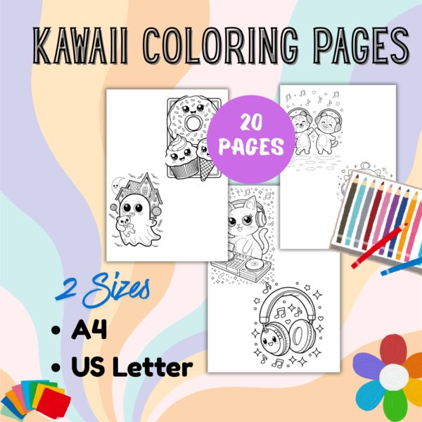 Kawaii Coloring Pages | 20 Printable A4 PDF Download