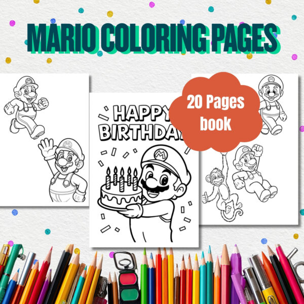 Mario Color Pdf Mario Coloring Pages PDF Printable | Includes 20 A4 Pages