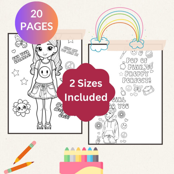 Preppy Coloring Pages PDF | Includes 20 Printable Sheets