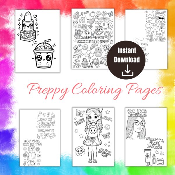 Preppy Coloring Pages PDF | Includes 20 Printable Sheets