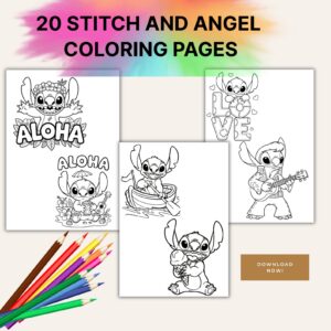 Stitch and Angel Coloring Pages Printable PDF Instant Download